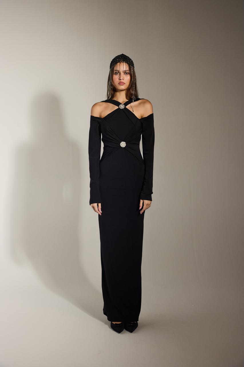 Black sleeve button dress