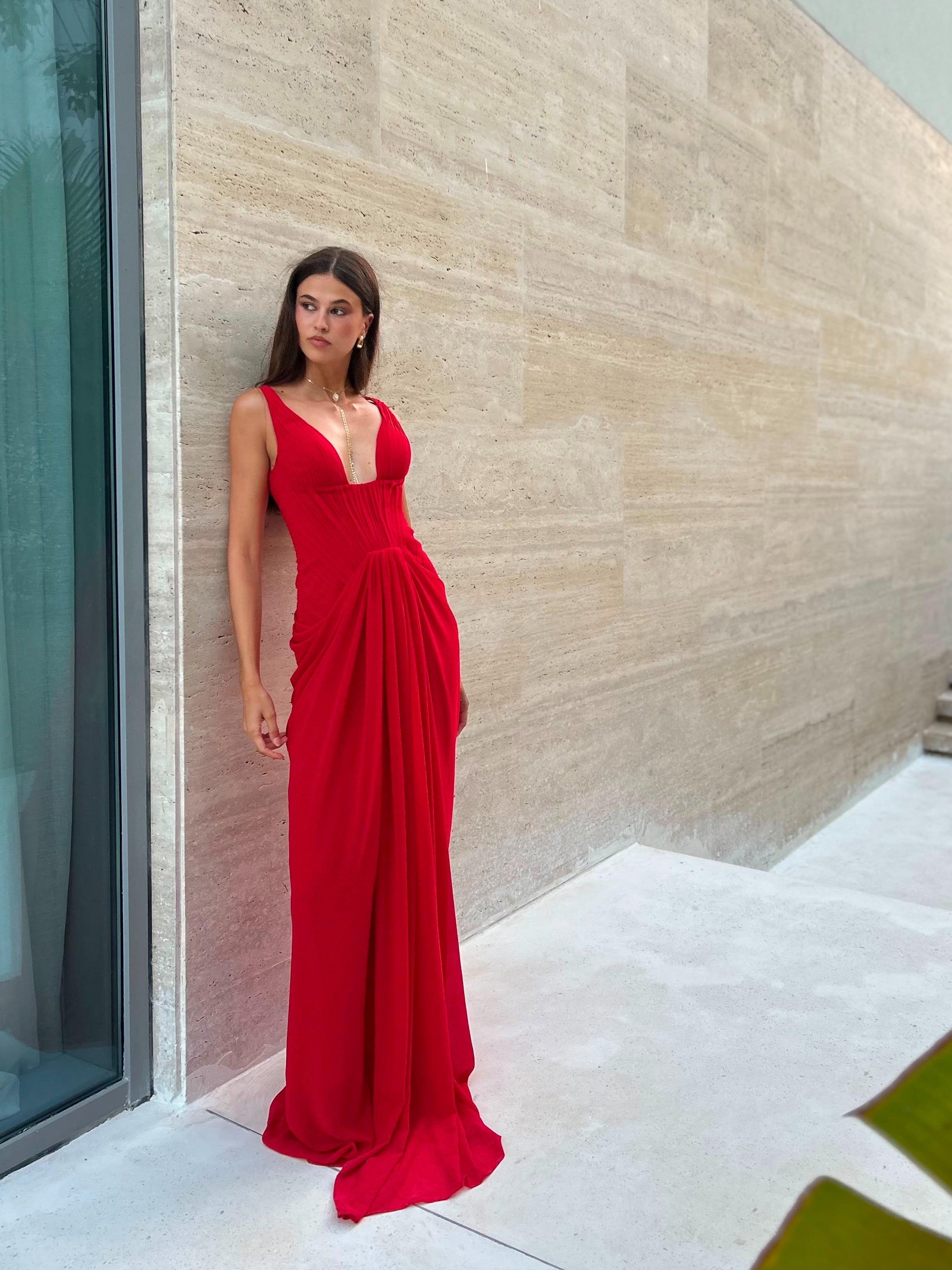 Scarlet Draped Gown