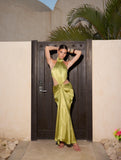 Chartreuse silk halter dress