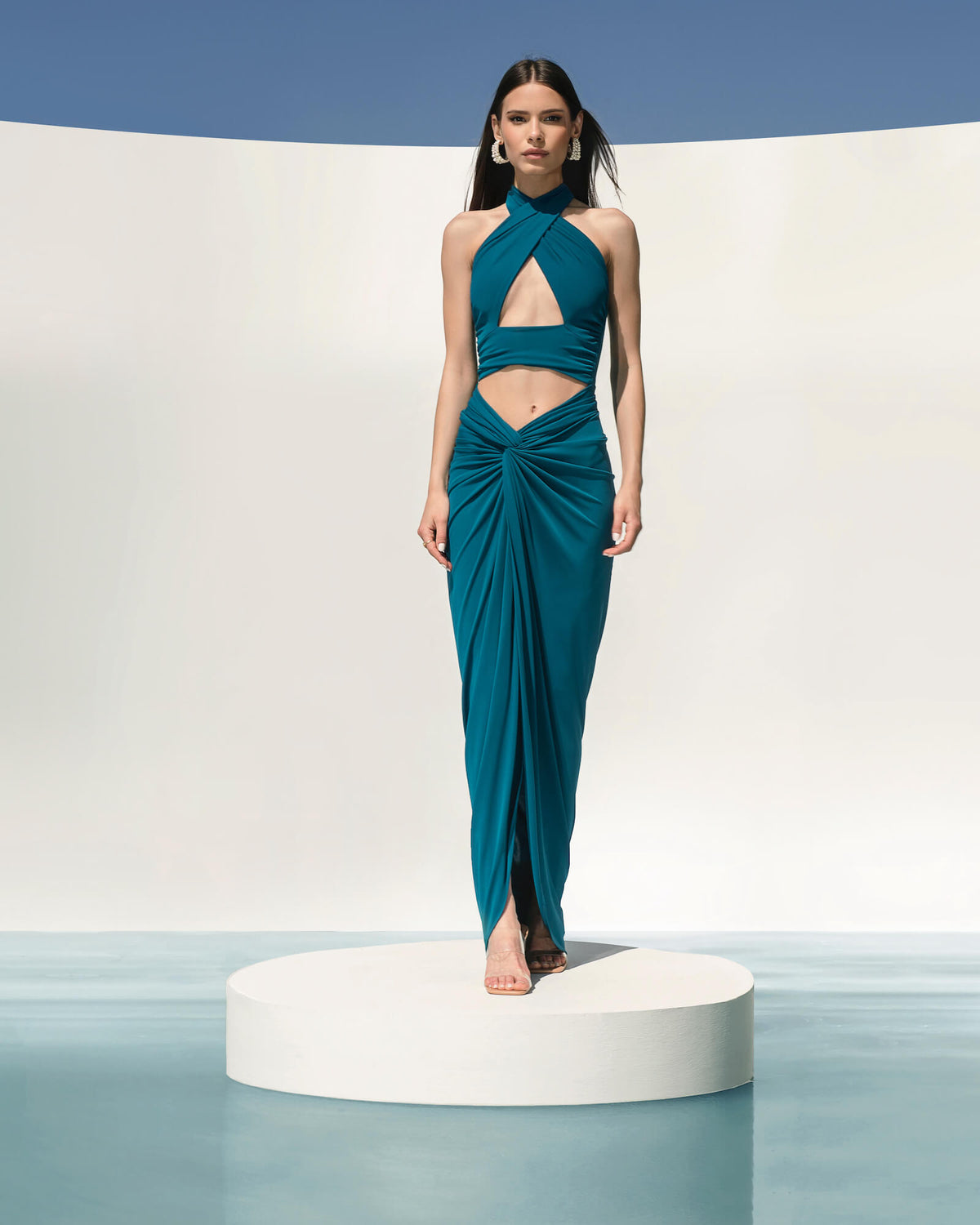 halter dress teal Hypnotise Ruched Halter Mini Dress | Teal Shimmer | Womens